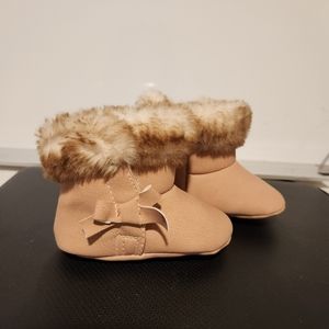 Infant's Child of Mine tan faux fur booties. Size 3/6 months.